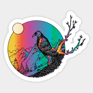 mountain moon wild birds Sticker